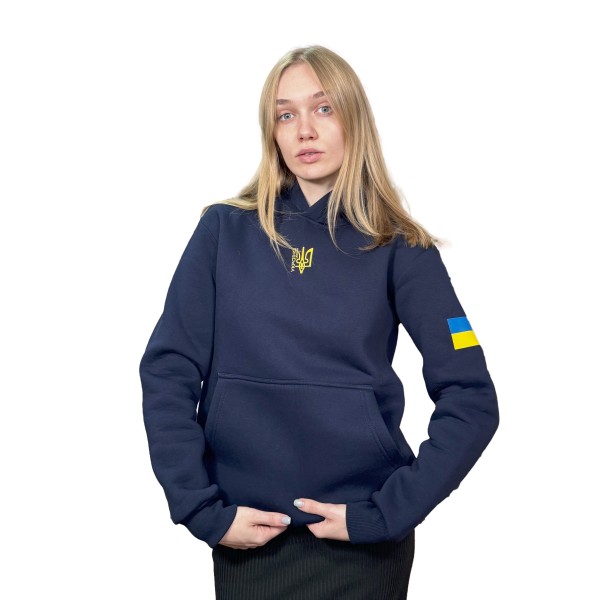 Hoodie with the Emblem of Ukraine blue