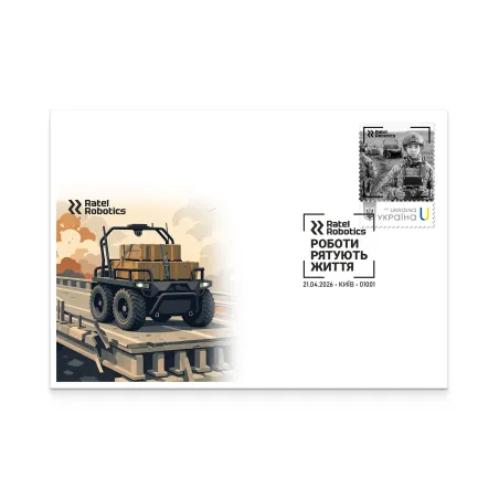 Envelope with special cancellation «Ratel Robotics. Robots save lives»