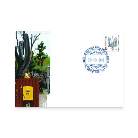 Envelope with special cancellation «World Post Day. Kyiv. 01001»
