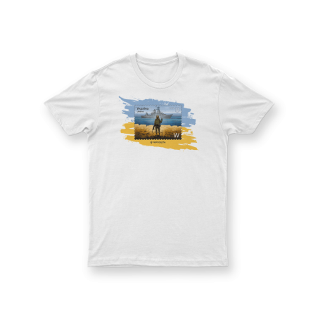 T-shirt ""Rosijskij vijskovij korabel, idi…!" white count