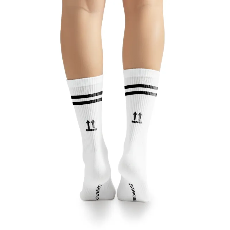 Шкарпетки зі смужками «UKRPOSHTA this side up» р. 38-42 білі