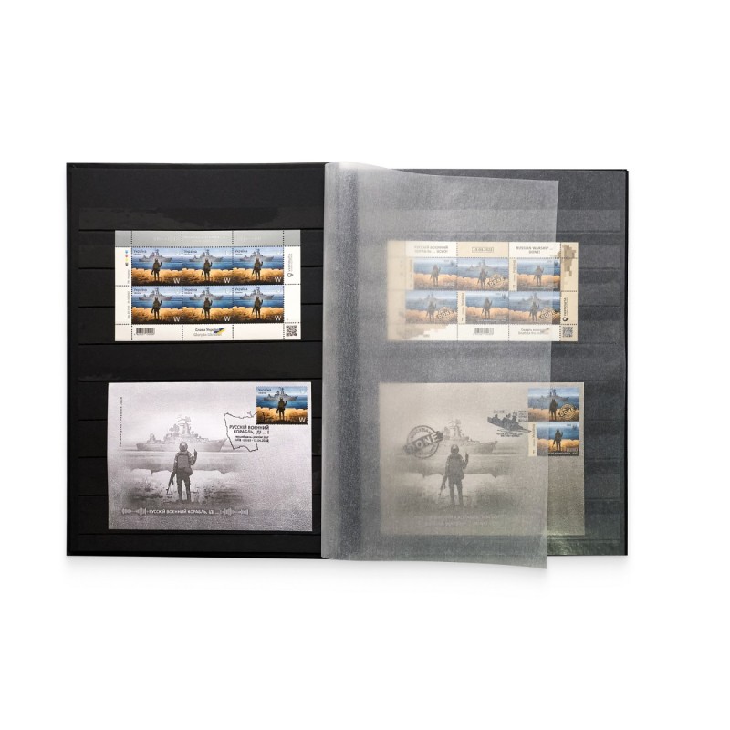 Collection of military postage stamps in sheets and covers with cancellation "First Day" in an exclusive stockbook